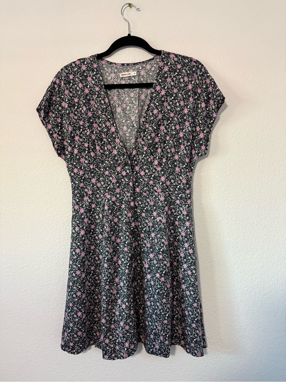 Marine Layer Black Mini Dress with Pink Floral Print